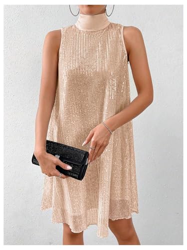 Image of Floerns Women's Sequin Sleeveless Tank High Neck Bow Shiny Party Dress