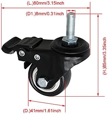SHANOER 4pcs Heavy Duty PU Swivel Castor Wheels with Brake Lockable 240kg M8x25mm Trolley Furniture Caster Replacement