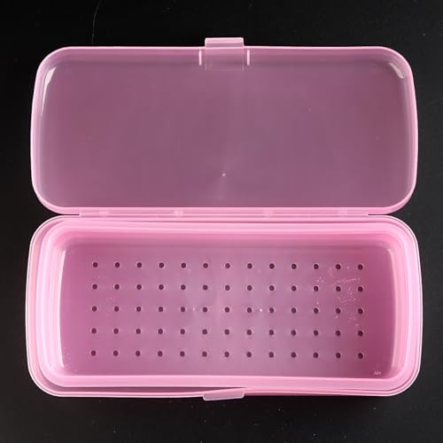 FSpronail Nail Tool Sterilizer Box, Fully Transparent Disinfection Container Tray for Nail Tools Organizer with Strainer for Tweezers Manicure Equipment Nails Salon Supplies Art Accessories - Pink