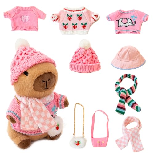 Image of Capybara Plush for Boys Girls Birthday Dress Up Cute Plushies,10 Pcs Set,9 Clothes and Accessories Kawaii Stuffed Animal Plushie Toy, Soft Peluche Doll for Kids 10.2 in