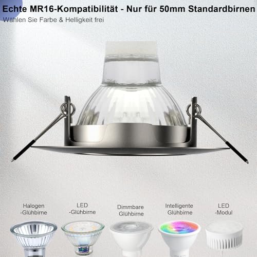 Wondlumi 6er Set LED Einbaustrahler Rahmen GU10 Einbauleuchten Schwenkbar LED Spots 230V Edelstahl Gebürstet Einbauspots Rund Deckenspots inkl. Fassung für GU10 Brine