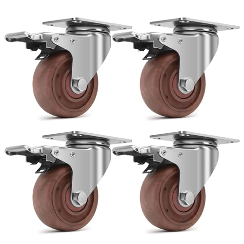 Humagineer 75mm Rotelle Resistenti alle alte Temperature Portata 540KG, 360° Ruote per Mobili con Freno, Ruote Girevoli per Carichi Pesanti per Griglia da Forno, Carrello Barbecue, Set di 4