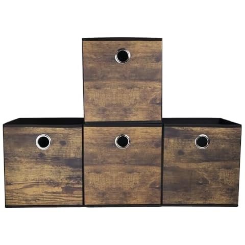 Folzaelar 4 Pack Wood Grain Fabric Storage Cubes Cover