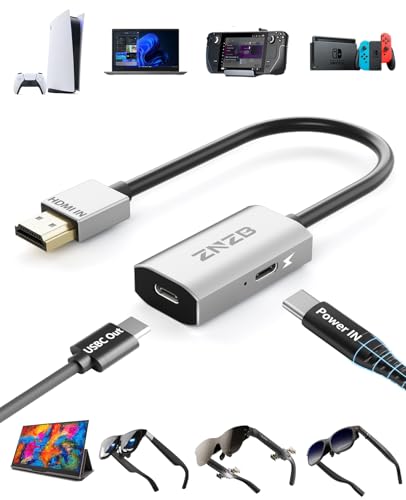 ZNZB HDMI to USB C Adapter (4K@60Hz) AR Glasses XREAL One Air 2 Pro/VITURE Luma/RayNeo Air 3s/Rokid, HDMI Male(Source) to USB C Female(Display) Portable Monitor,PS4/5,Laptop,Switch,SteamDeck,ROG Ally