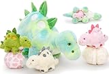 Karister Dinosaur Stuffed Animal,Dinosaur Plush Toys for Girls,Cute Dino Plushies,Mommy Dinosaurs,3 Baby & 2 Eggs Gifts Kids Boys Christmas Easter Birthday Children's Day (Night-Glowing Stegosaurus)
