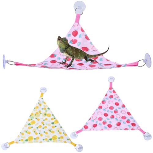 GORGECRAFT 2Pcs 2 Styles Lizard Hammock Yellow Pink Polyester Pineapple Apples Patterns Reptile Bearded Dragon Climbing Bed Rest Lounger Hammocks Accessories for Chameleon Snakes Lguana Geckos