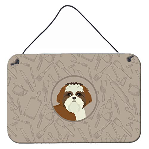 Caroline's Treasures CK2210DS812 Shih Tzu in The Kitchen Wall or Door Hanging Prints Aluminum Metal Sign Kitchen Wall Bar Bathroom Plaque Home Decor, 8x12, Multicolor