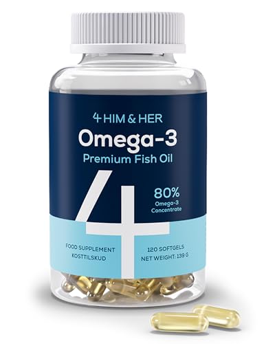 4 HIM & HER Omega-3 Alta Concentración – 80% Concentración Omega-3 EPA y DHA & DPA – 668mg EPA, 500mg DHA + 83,4mg DPA por dosis – 120 perlas – Suministro para 2 meses
