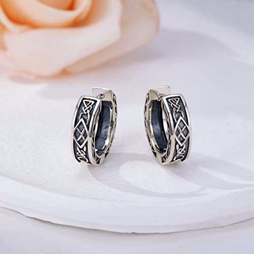 Viking Hoop Earrings 925 Sterling Silver Carving Earrings Black Vintage Hoop Earrings For Men Women #TOP1