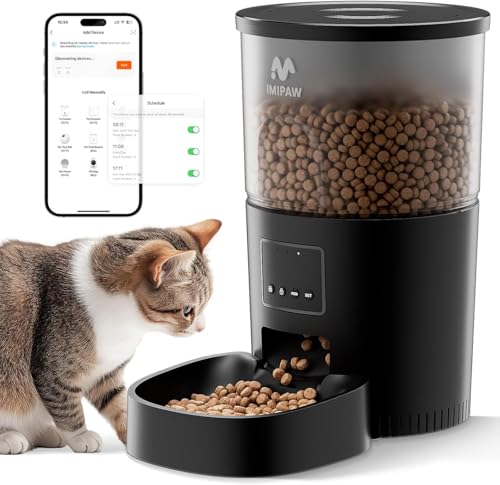 IMIPAW Automatic Cat Feeder 5G & 2.4G WiFi Auto Dry Pet Food Dispenser with App Control Programmable Timer Dual Power Supply up to 10 Meals per Day Slow Feeder for Cats & Small Dogs