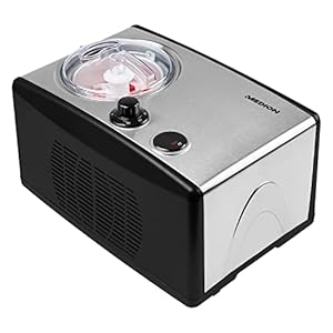 MEDION IJsmachine met compressor (slim, zelfkoelend, app-besturing incl. ijsrecepten, display, 1-2 liter, voor de bereiding van ijs, frozen yoghurt & sorbe yoghurt ijs, roestvrij staal)