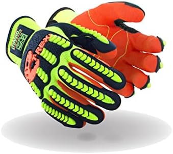 MAGID Impact Level 2 Resistant TPR Work Gloves with Grip, 1 Pair, High Visibility, Size 9 (Large), Sandy Nitrile Coated (NitriX), Machine Washable & Reusable, T-REX Flex Series TRX500