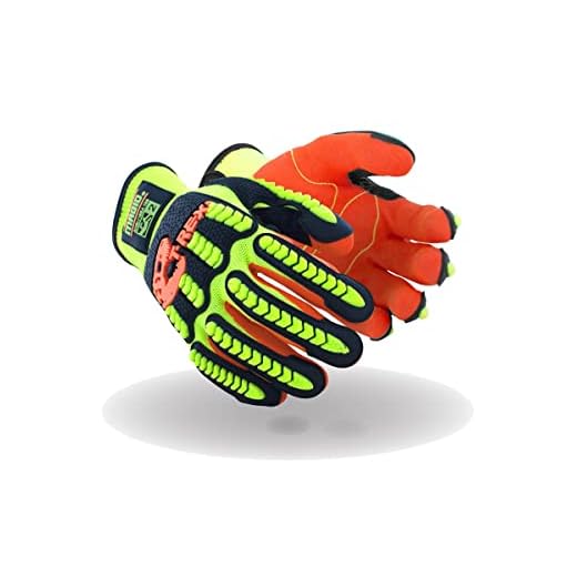 MAGID Impact Level 2 Resistant TPR Work Gloves with Grip, 1 Pair, High Visibility, Size 10 (XL), Sandy Nitrile Coated (NitriX), Machine Washable & Reusable, T-REX Flex Series TRX500