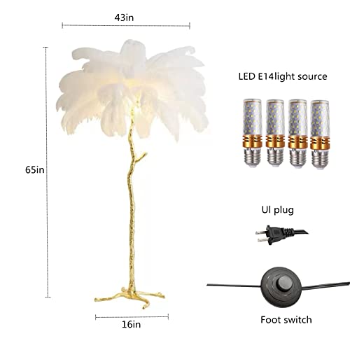 Ragibow Romantic Feather Floor Lamp Luxury Resin Ostrich Feather Led Lamp Living Room Bedroom Corner Decoration Floor Lamp Gold #TOP5
