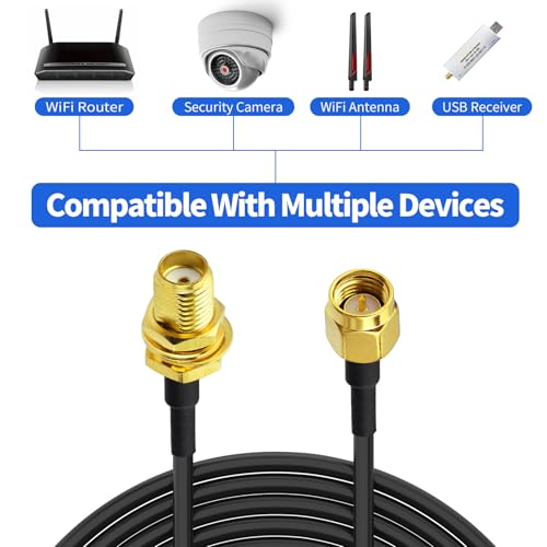 Superbat SMA kabel przedłużający do anteny Wi-Fi, 5 m, 2 szt.: wtyczka SMA na gniazdo, kabel o niskiej stratności RG174, kabel koncentryczny do 4G LTE, modemu 5G, routera, anteny WiFi, radia Ham / GPS