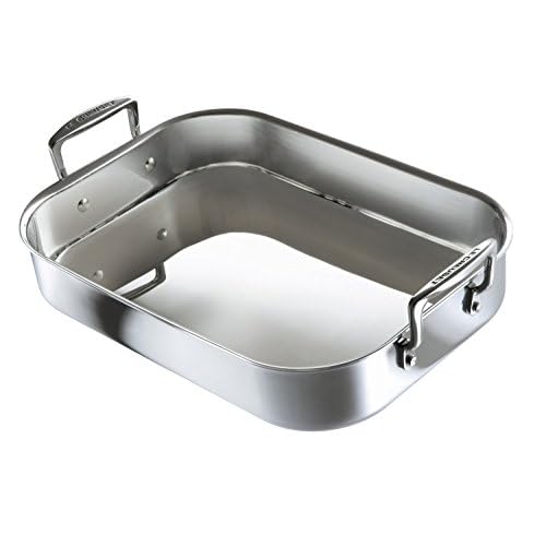 Le Creuset 961022701 Roestvrijstalen rechthoekige braadpan met 3 lagen, 35 cm, zilverkleurig