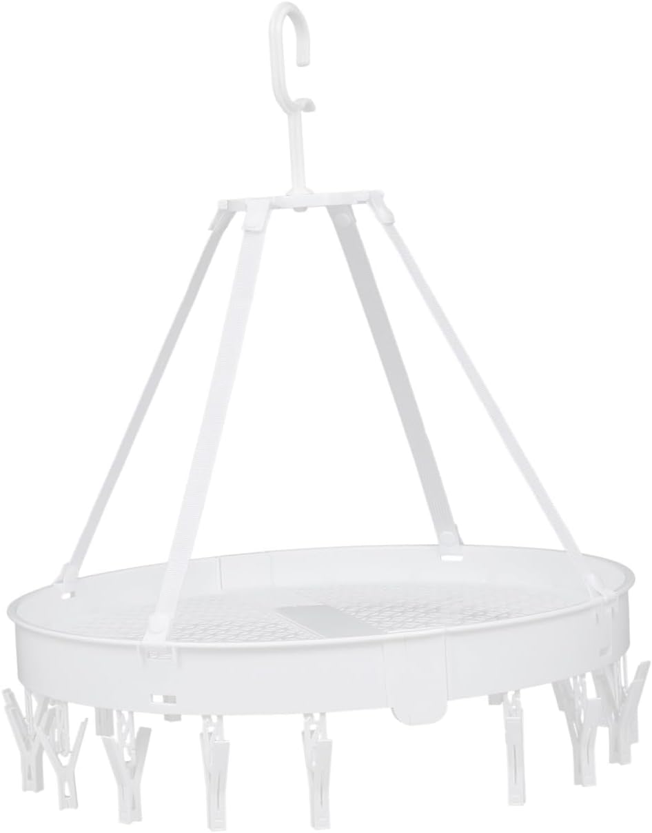 Windproof Folding Underwear Drying Hanger Rack, Single-Layer White Clothes and Socks Organizer for Balcony Laundry Storage