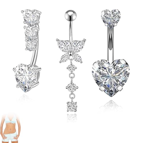 Babbblisio 3 PCS Belly Button Bars, Dangly Belly Button Bars Belly Bars, Belly Button Bars Dangly Stainless Steel Belly Navel Bars Piercing Jewellery
