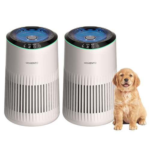 Air Purifiers for Bedroom Home for Smoke Pet Dander Odors, Air Purifier with Sleep Mode Small Air Purifier with Fragrance Sponge for Bedroom Office, Blue Ambient Light, 23dB Quiet, 2 Pack Wh
