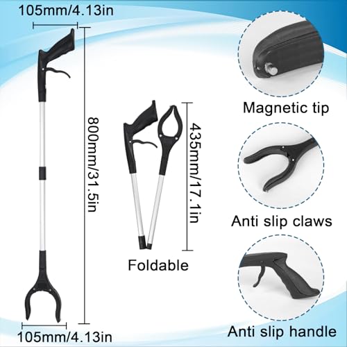 Knie Hüft-Op Reha Sets Anziehhilfen 4 Stück Sockenanziehhilfe, Schuhlöffel Lang, Greifzange 80 cm Faltbare, Beinhebergurt mit Handgriff für Senioren Schwangere Immobile Menschen