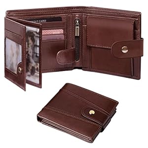 GSG Men’s Wallets Cowhide Leather Multi-Functional RFID Blocking Wallet with 17 Credit Card Slots, 2 Banknote Compartments, 2 ID Windows, 1 Coin Pocket Brown