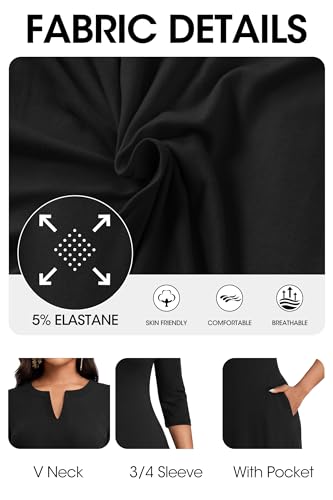 Image of MarryUP Women's V-Neck 3 /4 Sleeve Elegant Maxi Dress with Pockets Church Dresses 2026