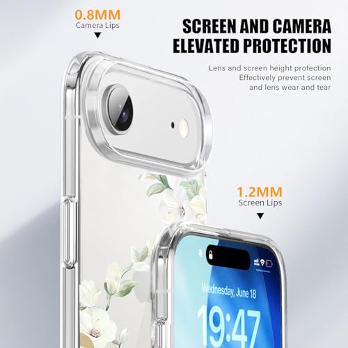 Image of Elzzi Compatible with iPhone 17 Air Case, Clear Transparent Floral Back Cover, Shockproof PC+TPU Protective Case, Wireless Charging Support, Green
