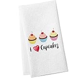 LEVLO Funny Cupcake Kitchen Towel Cupcake Lover Gift l Love Cupcakes Tea Towels Housewarming Gift Wa