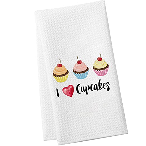 Levlo Funny Cupcake Kitchen Towel Cupcake Lover Gift L Love Cupcakes Tea Towels Housewarming Gift Waffle Weave Kitchen Decor Dish Towels (L Love Cupcakes) #TOP4