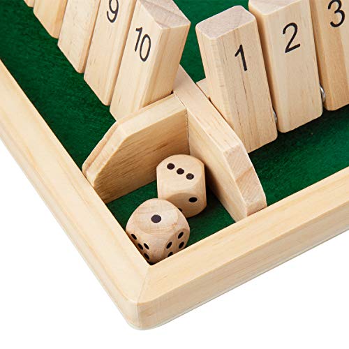 Ropoda Shut The Box Dice Game Wooden (2-4 Players) For Kids & Adults [4 Sided Large Wooden Board Game, 8 Dice + Shut The Box Rules] Amusing Game For Learning Addition, 12 Inch #TOP4