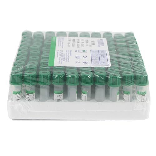 Blood Collection Tubes,Disposable Plastic Blood Collection Tubes,0.5/1 Ml Blood Collection Tubes,100 Pack,Purple Edta K2 Tubes,Green Lithium Heparin Tubes,For Laboratories,0.5ML-Green
