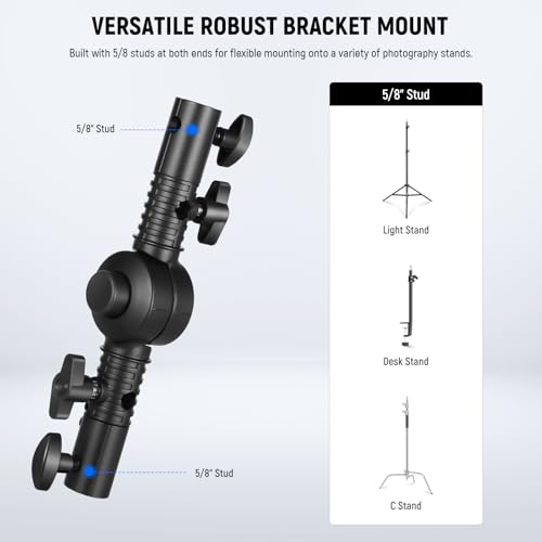 NEEWER Heavy Duty Camera Flash Bracket Mount with Umbrella Softbox Holder, 270° Swivel Adjustable Metal Light Stand Adapter with 1/4" to 3/8" Thread for Speedlite LED Light Reflector Tripod, UA039 by NEEWER - Image 4