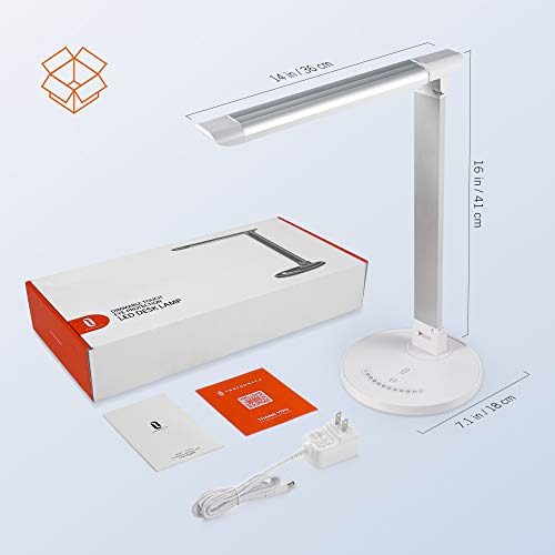 TaoTronics LED Desk Lamp, Eye-caring Table Lamps, Dimmable Office Lamp with USB Charging Port, 5 Lighting Modes with 7 Brightness Levels, Touch Control, White, 12W, Philips EnabLED Licensing Program