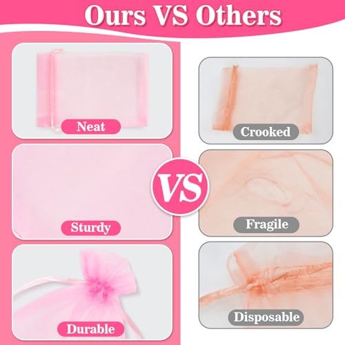 Image of Sukh Pink Organza Bags 5''x7'' - 100pcs Sheer Mesh Drawstring Bags for Jewelry, Soap, Fruits, Candy, Small Gift Bags for Weddings, Valentine's Day, Mother's Day, Halloween, Thanksgiving, Christmas
