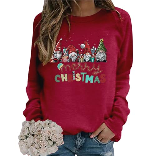 Didadihu Weihnachtspulli Damen Langarm Weihnachtspullover Christmas Sweater Große Größen Weihnachtsshirt Weihnachtsbluse Elegant Baumwolle...