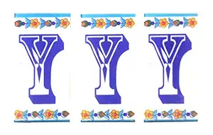 Shiv Kripa Blue Pottery Decor Wall Ceramic Y Alphabets Tiles Handmade Wall Tiles 2 x 4 Inch Set of 3 Tiles (Multi Color)