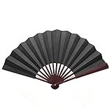 TRENDBOX Chinese Traditional Nylon-Cloth Handheld Folding Fan - Black
