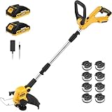 12 Inch 20V Cordless String Trimmer and Edger, 2-in-1 Weed Wacker Lawn Edger with 2x2.0Ah Battery and Charger, Battery Powered Grass Cutter with Auto Line Feed and 8pcs Spool Line for Yard, Garden