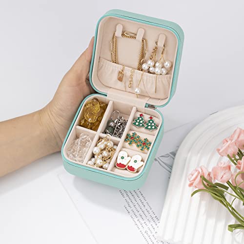 Obsoorth Small Travel Jewelry Organizer Box Case Earring Ring Holder For Traveling Necklace Women Little Girls Children Kids Gift Pu Leather Portable Storage Carrier - Blue #TOP6