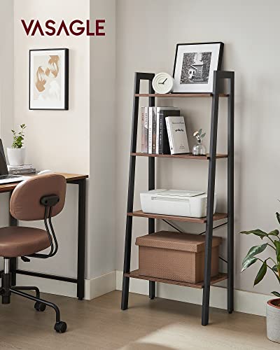 Image of VASAGLE BARNET Collection - Ladder Shelf, Bookshelf, Storage Rack, Modern Bookcase for Living Room Home Office Kitchen, Steel Frame, 4-Tier, 22-Inch Wide, Hazelnut Brown and Ink Black ULLS044B03