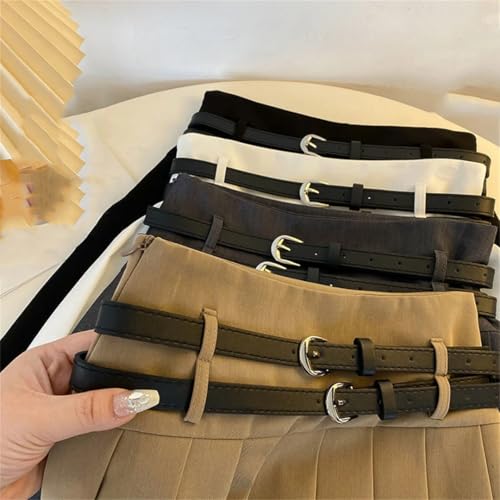 Women Summer High Waist Casual Mini Skirt Solid with Double Belt Pleated A Line Skirts4