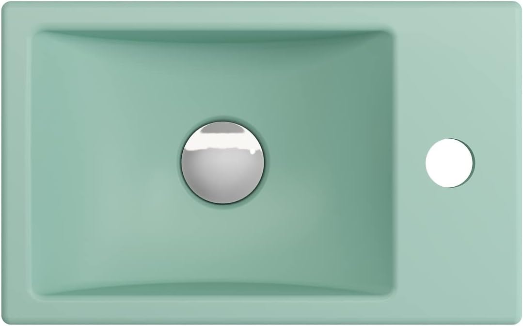 BOCCHI Milano Wall-Mounted Sink Fireclay 14.5 in. 1-hole Right Side Faucet Deck in Matte Mint Green
