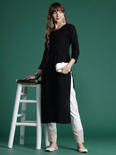 Image of INDO ERA Women's Viscose Rayon Straight Fit Embroide Straight Kurta (KT5WN10032)