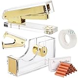 Hiceeden Acrylic Gold Stapler and Tape Dispenser Set, Desk Accessories Office Supplies Includes Tape, Staple Remover and 1000pcs 24/6 Staples, Modern Cute Stapler Set for Desk