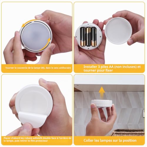 Lampe de Placard 6pcs Lumière Armoire 12 LEDs Bawoo Veilleuse RGBW 16 Couleurs Lampe Portable sans Fil Télécommande Éclairage Sous Meuble pour Cuisine, Couloir et Miroir [3 Piles AA] – vue 6