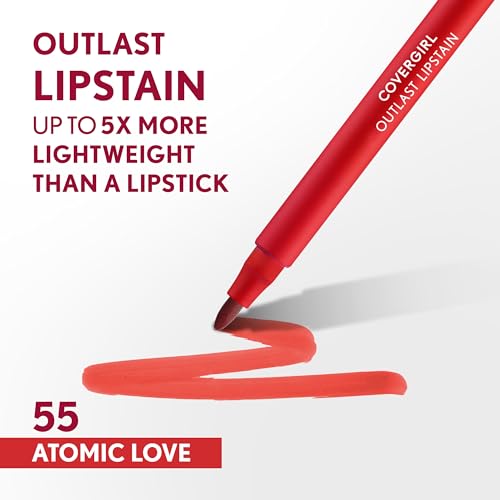 Covergirl Outlast Lipstain, 55 Atomic Love, Smooth Application, Precise Pen-Like Tip, Transfer-Proof, Satin Stained Finish, Vegan Formula, 0.06oz - image 2