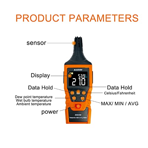 Digital Temperature And Humidity Meter, Digital Psychrometer With Backlight, Professional Psychrometer With Dew Point And Wet Bulb Temperature ​Reader,For Indoor/Outdoor Min, Max, Data Hold #TOP1