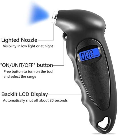Tyre Pressure Gauge - Digital Tyre Pressure Gauge 150 PSI ABS 4 Settings with Backlit LCD Display and Flashlight - Air Pressure Gauge for Car, Truck and Bikes