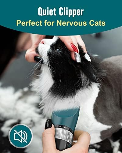 oneisall Cat Clippers for Matted Hair, 5-Speed Cat Grooming Kit Waterproof Pet Clippers Trimmer Shaver for Dogs Cats Animals (Green)