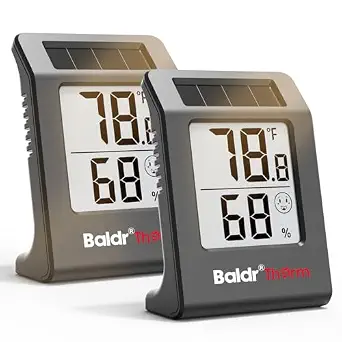 2.2'' Digital Thermometer and Hygrometer Meter, Solar-Powered Indoor Temperature and Humidity Monitor, 2 Pack